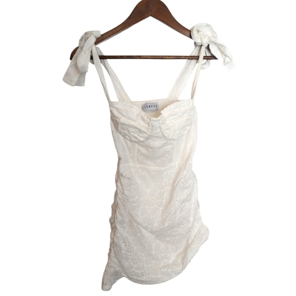 Lioness Dresses & Skirts - Lioness White Embroidery Senorita Ties Straps Mini Bodycon Dress